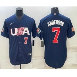 Men's USA Baseball #7 Tim Anderson Number 2023 Navy World Baseball Classic Stitched Jerseys