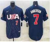 Men's USA Baseball #7 Tim Anderson Number 2023 Navy World Baseball Classic Stitched Jerseys