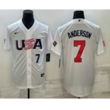 Men's USA Baseball #7 Tim Anderson Number 2023 White World Baseball Classic Stitched Jerseys