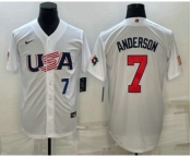 Men's USA Baseball #7 Tim Anderson Number 2023 White World Baseball Classic Stitched Jerseys