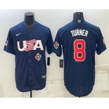 Men's USA Baseball #8 Trea Turner 2023 Navy World Baseball Classic Stitched Jersey