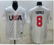 Men's USA Baseball #8 Trea Turner 2023 White World Baseball Classic Stitched Jersey