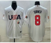 Men's USA Baseball #8 Trea Turner 2023 White World Baseball Classic Stitched Jerseys