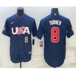 Men's USA Baseball #8 Trea Turner Number 2023 Navy World Baseball Classic Stitched Jersey