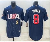 Men's USA Baseball #8 Trea Turner Number 2023 Navy World Baseball Classic Stitched Jersey