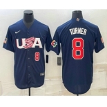 Men's USA Baseball #8 Trea Turner Number 2023 Navy World Baseball Classic Stitched Jerseys