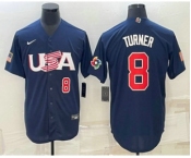 Men's USA Baseball #8 Trea Turner Number 2023 Navy World Baseball Classic Stitched Jerseys