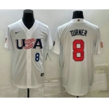 Men's USA Baseball #8 Trea Turner Number 2023 White World Baseball Classic Stitched Jersey