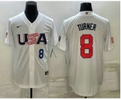 Men's USA Baseball #8 Trea Turner Number 2023 White World Baseball Classic Stitched Jersey