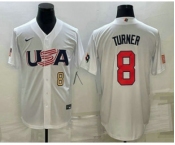 Men's USA Baseball #8 Trea Turner Number 2023 White World Baseball Classic Stitched Jerseys