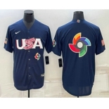 Men's USA Baseball Blank 2023 Navy World Baseball Big Logo Classic Stitched Jersey