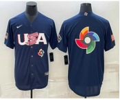 Men's USA Baseball Blank 2023 Navy World Baseball Big Logo Classic Stitched Jersey