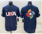 Men's USA Baseball Blank 2023 Navy World Baseball Big Logo Classic Stitched Jerseys