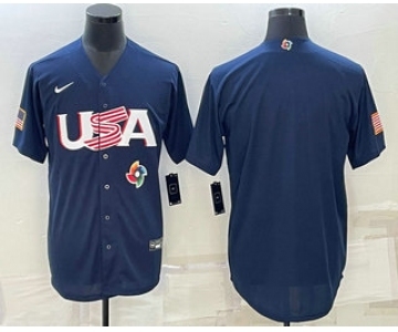 Men's USA Baseball Blank 2023 Navy World Baseball Classic Stitched Jerseys