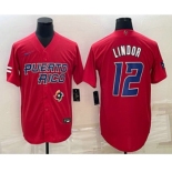 Men's Puerto Rico Baseball #12 Francisco Lindor 2023 Red World Baseball Classic Stitched Jersey