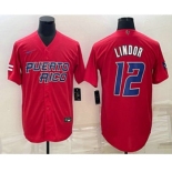 Men's Puerto Rico Baseball #12 Francisco Lindor 2023 Red World Baseball Classic Stitched Jerseys