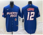 Men's Puerto Rico Baseball #12 Francisco Lindor 2023 Royal World Classic Stitched Jersey