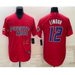 Mens Puerto Rico Baseball #12 Francisco Lindor Number 2023 Red World Baseball Classic Stitched Jersey