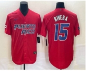 Men's Puerto Rico Baseball #15 Emmanuel Rivera 2023 Red World Classic With Patch Stitched Jersey