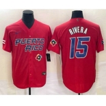 Men's Puerto Rico Baseball #15 Emmanuel Rivera 2023 Red World Classic With Patch Stitched Jerseys