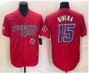 Men's Puerto Rico Baseball #15 Emmanuel Rivera 2023 Red World Classic With Patch Stitched Jerseys