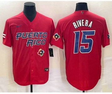 Men's Puerto Rico Baseball #15 Emmanuel Rivera 2023 Red World Classic With Patch Stitched Jerseys