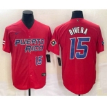 Men's Puerto Rico Baseball #15 Emmanuel Rivera Number 2023 Red World Classic With Patch Stitched Jersey1