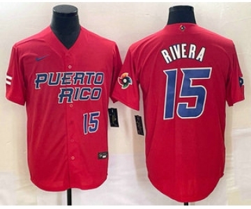 Men's Puerto Rico Baseball #15 Emmanuel Rivera Number 2023 Red World Classic With Patch Stitched Jersey1