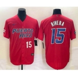 Men's Puerto Rico Baseball #15 Emmanuel Rivera Number 2023 Red World Classic With Patch Stitched Jersey