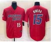 Men's Puerto Rico Baseball #15 Emmanuel Rivera Number 2023 Red World Classic With Patch Stitched Jersey