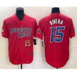 Men's Puerto Rico Baseball #15 Emmanuel Rivera Number 2023 Red World Classic With Patch Stitched Jerseys