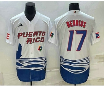 Men's Puerto Rico Baseball #17 Jose Berrios 2023 White World Baseball Classic Stitched Jersey