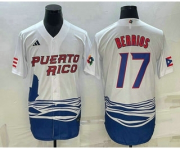 Men's Puerto Rico Baseball #17 Jose Berrios 2023 White World Baseball Classic Stitched Jerseys