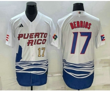 Mens Puerto Rico Baseball #17 Jose Berrios Number 2023 White World Baseball Classic Stitched Jersey