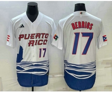 Men's Puerto Rico Baseball #17 Jose Berrios Number 2023 White World Baseball Classic Stitched Jerseys