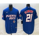 Men's Puerto Rico Baseball #21 Roberto Clemente 2023 Blue World Classic Stitched Jersey