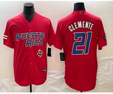 Men's Puerto Rico Baseball #21 Roberto Clemente 2023 Red World Classic Stitched Jersey