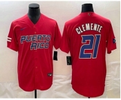 Men's Puerto Rico Baseball #21 Roberto Clemente 2023 Red World Classic Stitched Jerseys