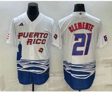 Men's Puerto Rico Baseball #21 Roberto Clemente 2023 White World Baseball Classic Stitched Jersey