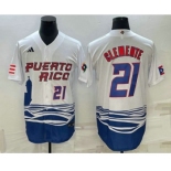 Men's Puerto Rico Baseball #21 Roberto Clemente Number 2023 White World Baseball Classic Stitched Jersey