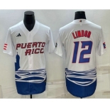 Men's Puerto Rico Baseball #23 Francisco Lindor White 2023 World Baseball Classic Stitched Jerseys