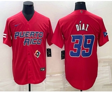 Men's Puerto Rico Baseball #39 Edwin Diaz 2023 Red World Baseball Classic Stitched Jerseys