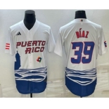 Men's Puerto Rico Baseball #39 Edwin Diaz 2023 White World Baseball Classic Stitched Jerseys