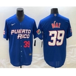 Men's Puerto Rico Baseball #39 Edwin Diaz Number 2023 Blue World Baseball Classic Stitched Jerseys