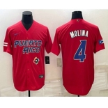 Men's Puerto Rico Baseball #4 Yadier Molina 2023 Red World Baseball Classic Stitched Jersey