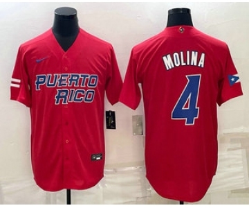 Men's Puerto Rico Baseball #4 Yadier Molina 2023 Red World Baseball Classic Stitched Jerseys