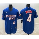 Mens Puerto Rico Baseball #4 Yadier Molina Number 2023 Blue World Baseball Classic Stitched Jersey