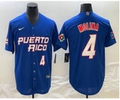 Men's Puerto Rico Baseball #4 Yadier Molina Number 2023 Blue World Baseball Classic Stitched Jersey