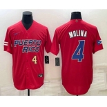 Mens Puerto Rico Baseball #4 Yadier Molina Number 2023 Red World Baseball Classic Stitched Jersey