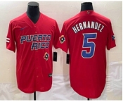 Men's Puerto Rico Baseball #5 Enrique Hernandez 2023 Red World Classic Stitched Jersey